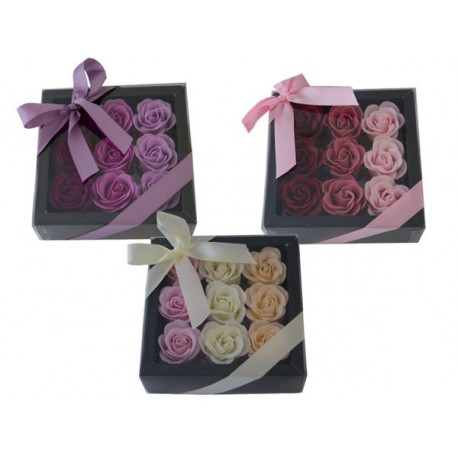 Coffret contenant 9x4g Roses en papier de savon